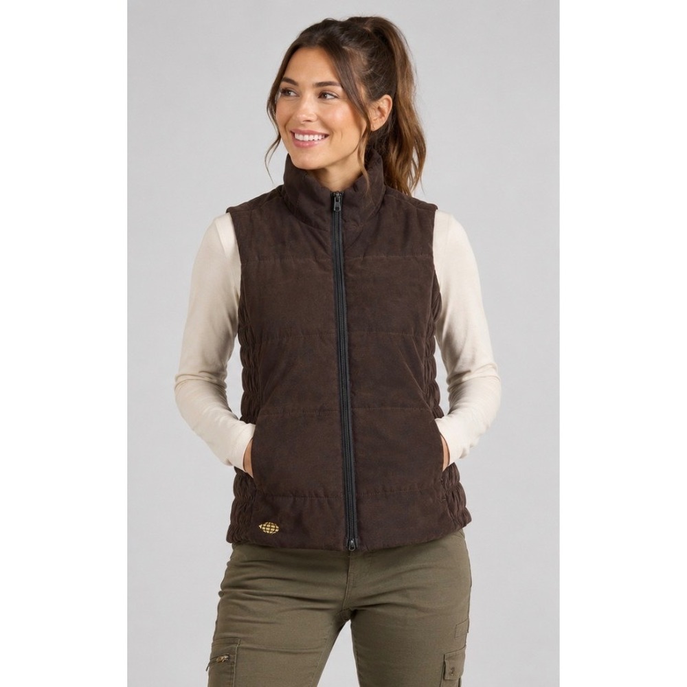 ExOfficio Womens Brown Puffer Vest Small Full Zip Quilted Outdoor Travel Gilet